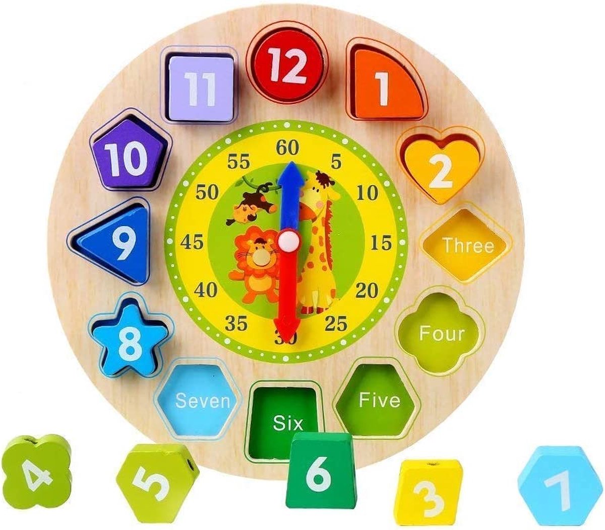 Afunti Horloge de tri de formes en bois - Apprendre à raconter l'heure  Klok