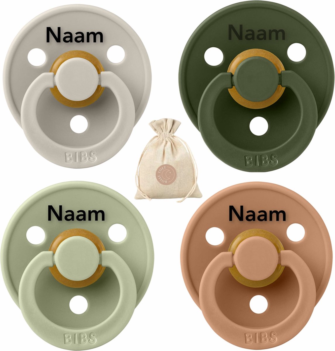 Goedkoopste BIBS fopspenen met naam - T2 -Sand, Huntergreen, Sage, Desert Sand - 6-18 maanden - spenen - speen - fopspeen - BolleToet speenzakje