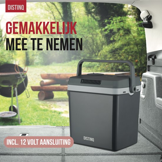DistinQ Elektrische Koelbox voor Auto en Camping – Koelbox Elektrisch met Verwarmingsfunctie - 12v 230 Volt – 25L - Grijs