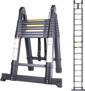 aluminium telescopische ladder, inklapbaar, uittrekbare ladder met stabilisator, hoogwaardige vouwladder en opvouwbare aluminium ladder, 5m