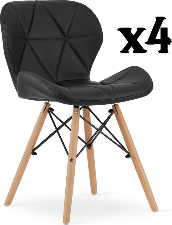 Meubel Square - Eetkamerstoel LIT leer zwart- set van 4 - kuipstoel - eettafel stoelen - Scandinavische stijl
