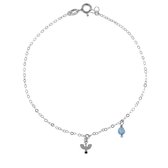 Cadeau voor haar - Victoria Cruz A4248-10HB Zilveren Enkelbandje met Blauw Kristal Steentje en bedeltje - 26cm - 1,4mm Dikte - Rhodium - Zilver