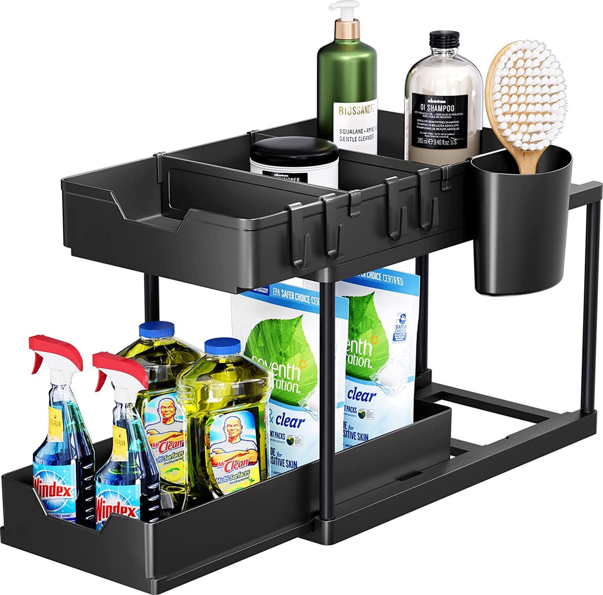 Étagère De Rangement 2 Niveaux Noir - Organisateur Pour Salle De Bain, Cuisine Ou Bureau