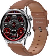 DrPhone DTX Ultra - Vlaggenschip Smartwatch 1.36 Inch AMOLED 390x390 - Always On Display - Horloge Belfunctie - PU Leder Zilver