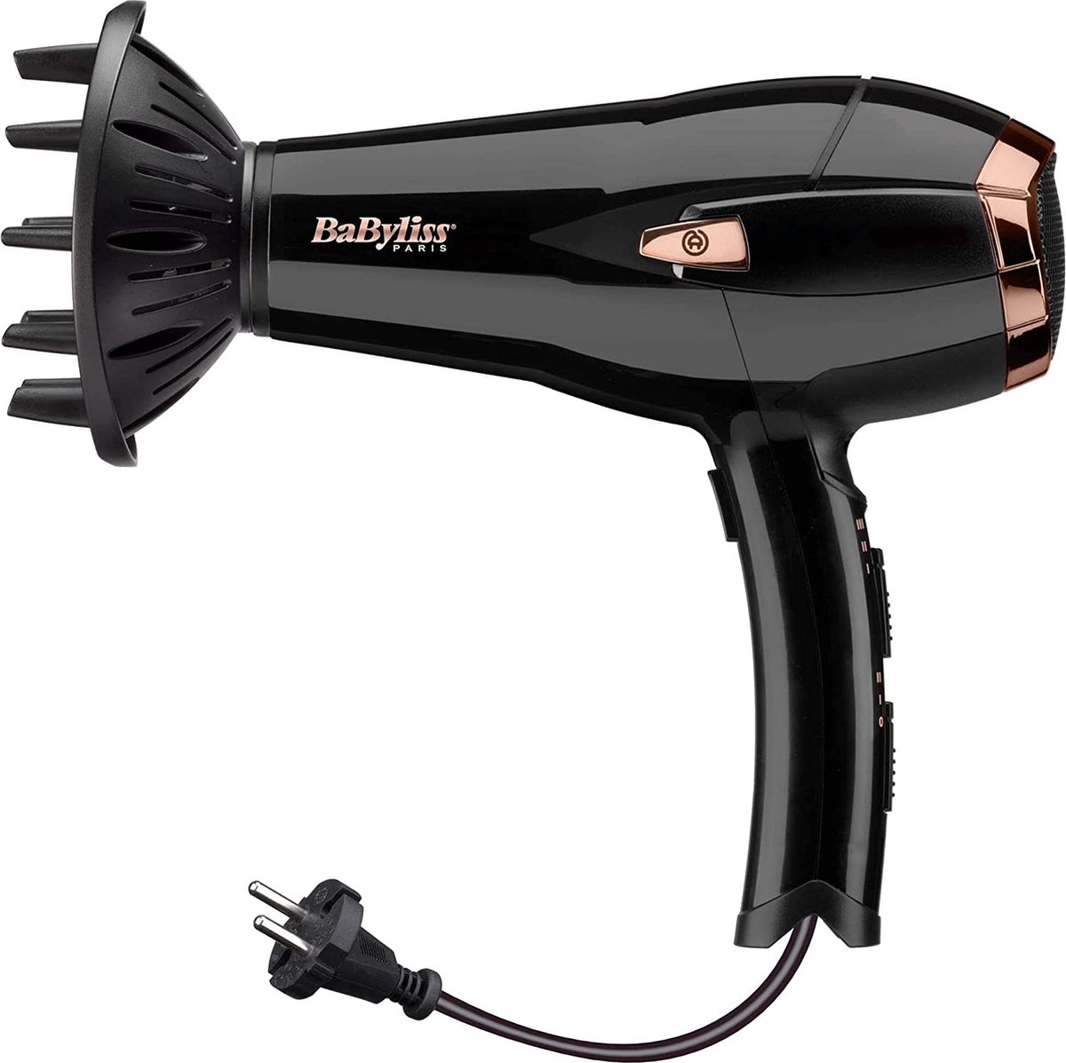 BaByliss D373E Retractable Ionic Hair Dryer DC 2000W Motor, 2 Speed, 3 Temperatures, with Nozzle and Diffuser, Retractable Cable, Black, Light Weight 535 grams