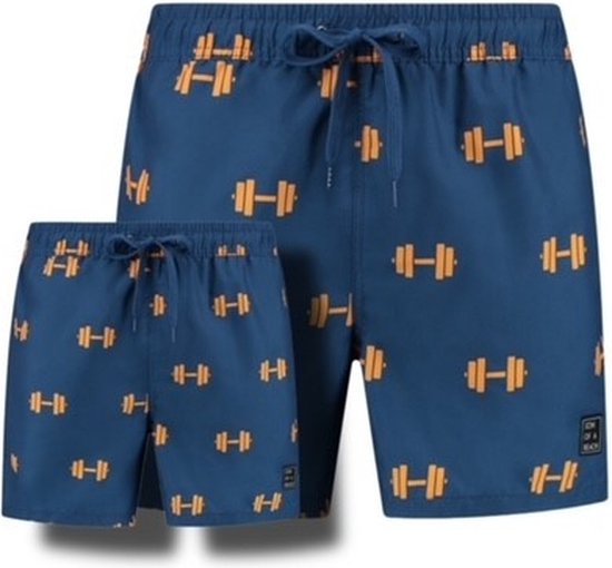 Son of a Beach vader en zoon zwembroek - dumbells - blauw - maat XL + 110/116