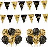 100 Jaar Versiering Classy Black-Gold Feestpakket - 100 Jaar Decoratie - Ballonnen En Slingers Zwart Goud