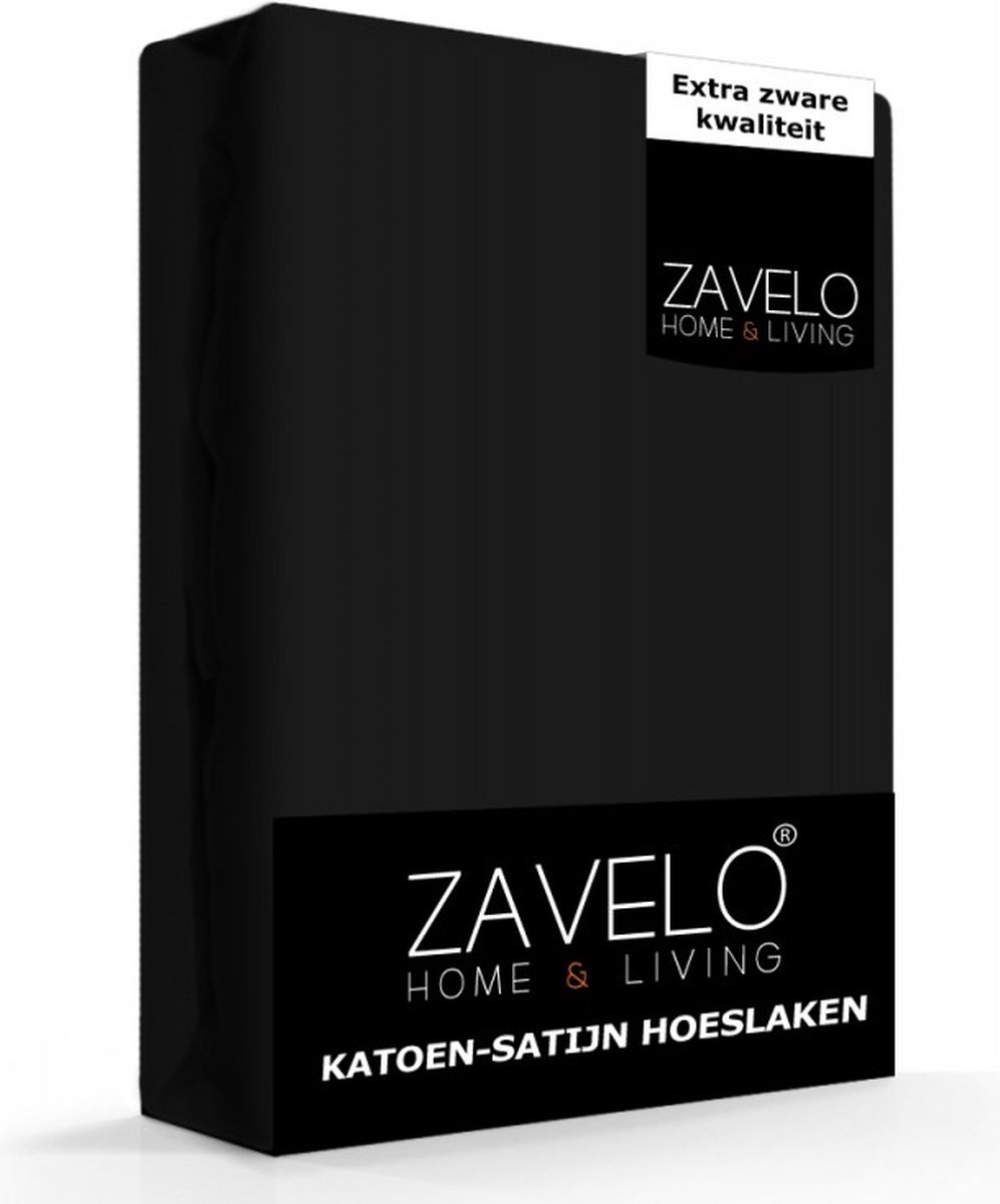 Zavelo Hoeslaken Katoen Satijn Zwart - 1-persoons (90x220 cm) - Soepel & Zijdezacht - 100% Katoensatijn