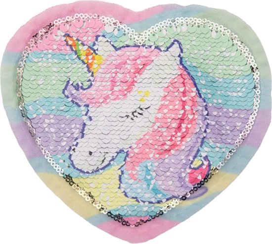 Foto: Patch embleem eenhoorn reversible unicorn 13 x 15cm