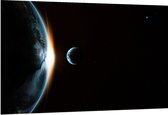 Dibond - Maan langs de Aarde in het Heelal - 150x100 cm Foto op Aluminium (Met Ophangsysteem)