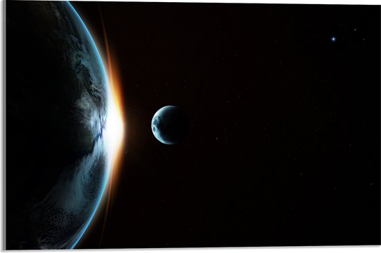 Acrylglas - Maan langs de Aarde in het Heelal - 60x40 cm Foto op Acrylglas (Met Ophangsysteem)