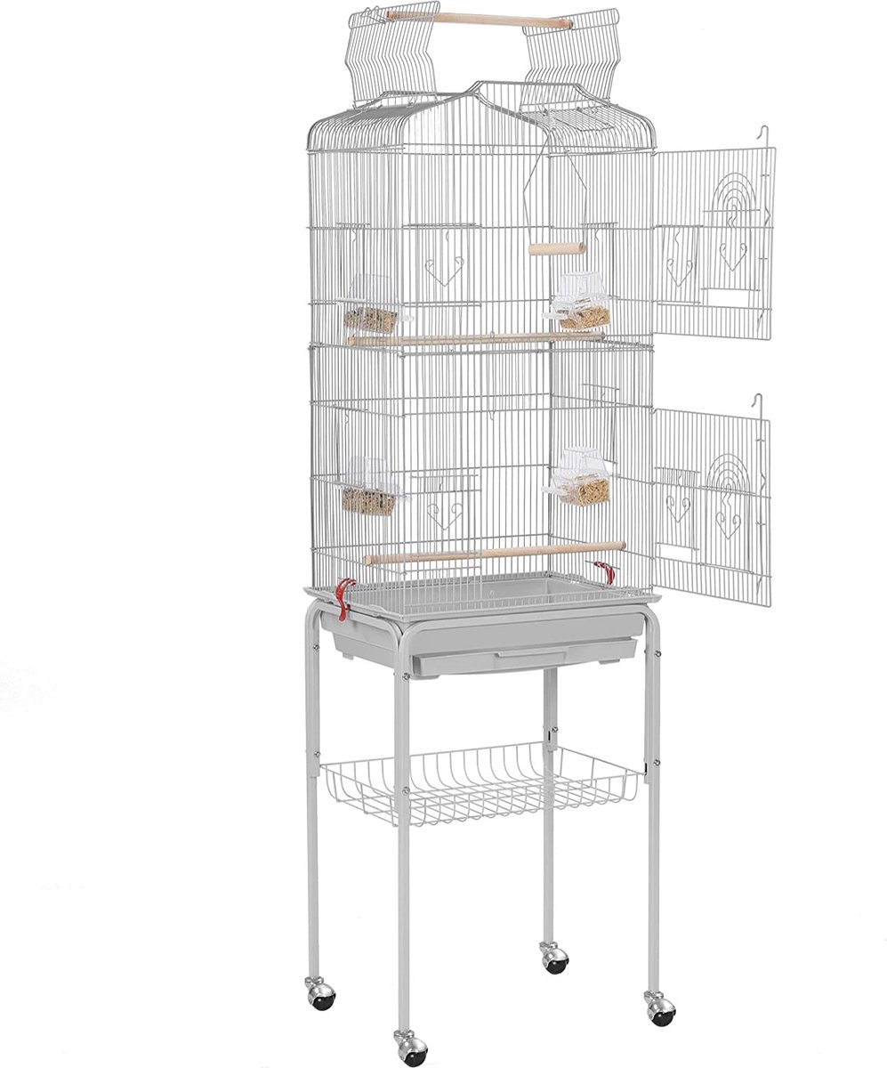 Bol.com XXL Vogelkooi- vogelboer Parkiet Kanaries met vrijzitje en accessoires met standaard - Lichtgrijs - HM-YAHEE-591825 aanbieding