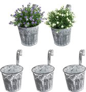 Set van 5 metalen hangende balkonpotten voor planten, bloemen, kruiden, bloempot met haakvenster