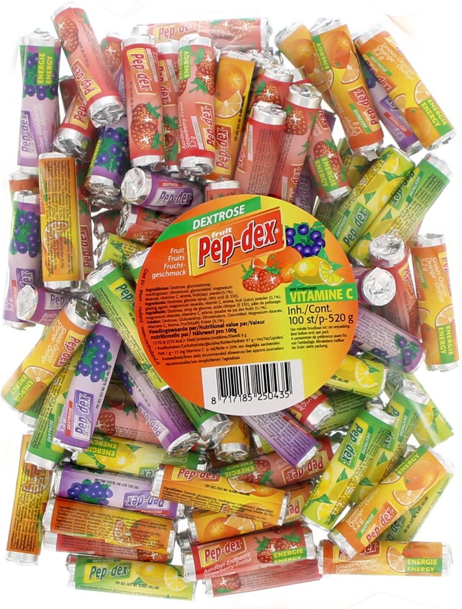 Crest Pep-Dex mini fruitrolletjes - vitamine C - Snoepjes - Fruitsmaken - Snoepgoed - Uitdeelsnoep - Vegan - Veganistisch 100stuks