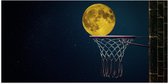 Poster (Mat) - Maan met Gele Gloed in Basketbal Net - 100x50 cm Foto op Posterpapier met een Matte look