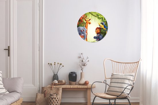 WallCircle - Stickers muraux - Cercle Papier Peint - Jungle - Garçons - Meiden - Bébé - Éléphant - Lion - Girafe - 30x30 cm - Cercle Mural - Auto Adhésif - Autocollant Rond Papier Peint