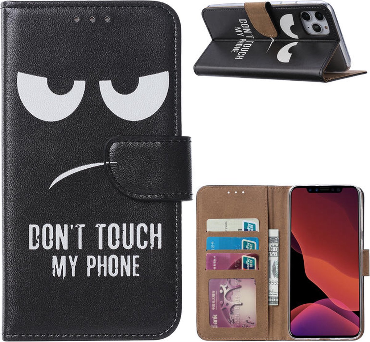Cityhoesje – Bookcase – iPhone 11 Pro – Zwart - Don’T Touch My Phone
