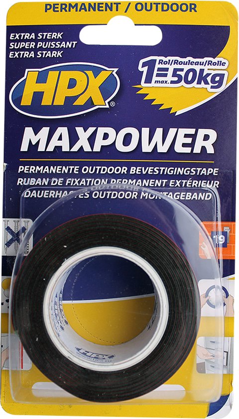 Max Power Outdoor bevestigingstape - zwart 25mm x 1,5m - HPX