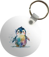 Sleutelhanger rond - Pinguïn - Plastic sleutelhangers - Uitdeelcadeautjes - Cadeautje voor kind - Pinguin in regenboog kleuren