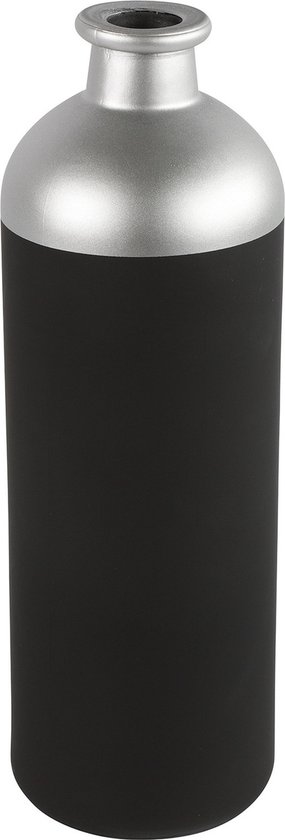 Countryfield Bloemen of deco vaas - zwart/zilver - glas - luxe fles vorm - D11 x H33 cm