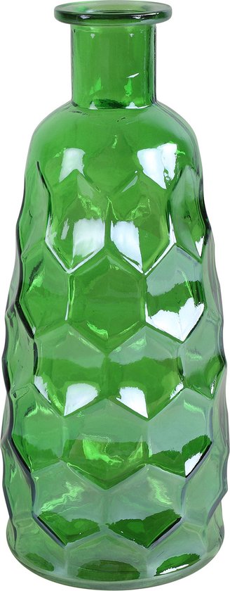 Countryfield Art Deco bloemenvaas - groen transparant - glas - fles vorm - D12 x H30 cm