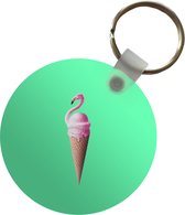 Sleutelhanger - IJshoorntjes - IJs - Flamingo - Roze - Groen - Plastic - Rond - Uitdeelcadeautjes