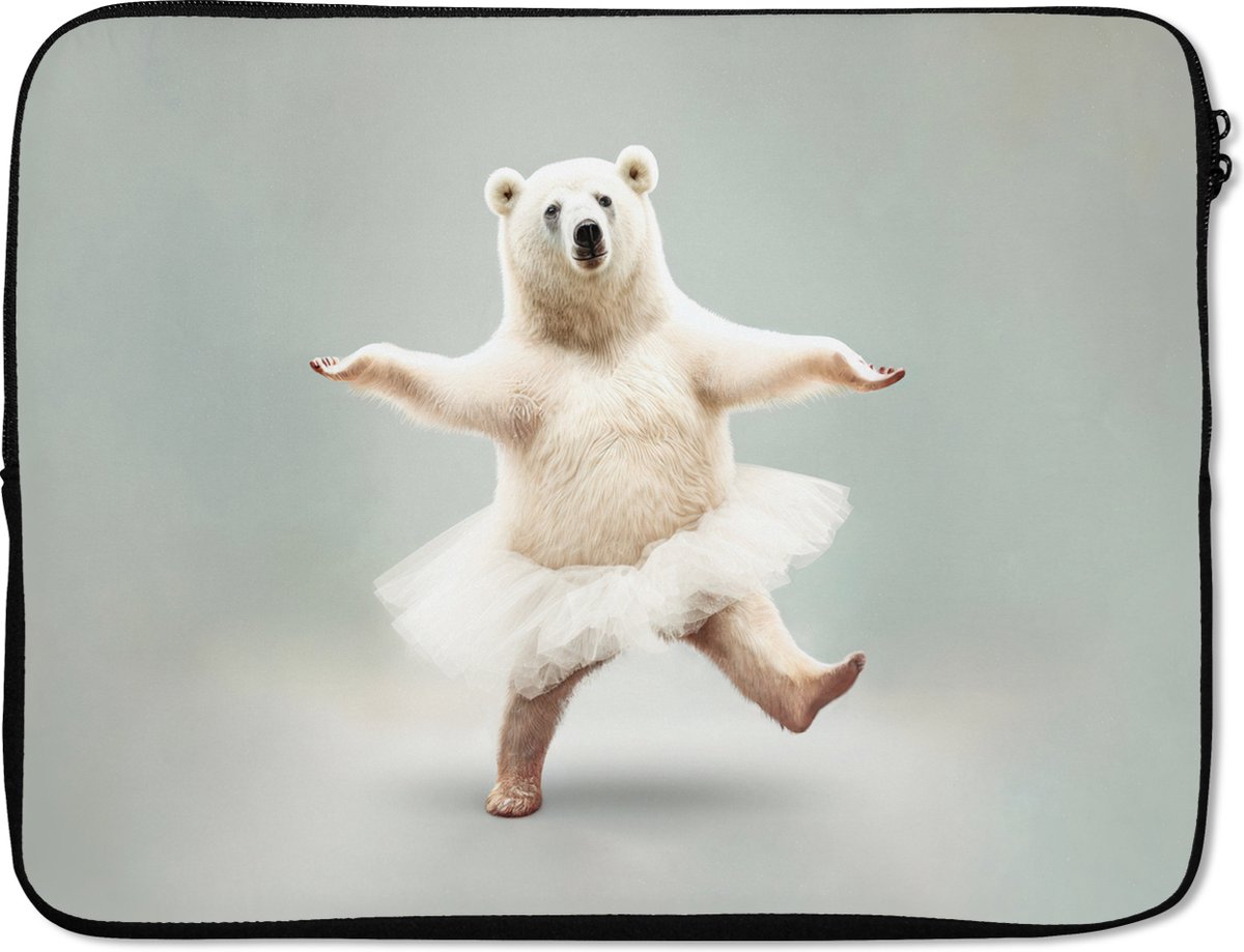 Laptophoes 17 inch - IJsbeer - Tutu - Wit - Portret - Dieren - Kinderen - Laptop sleeve - Binnenmaat 41x28 cm - Zwarte achterkant