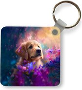Sleutelhanger - Uitdeelcadeautjes - Hond - Puppy - Zon - Bloemen - Golden retriever - Plastic