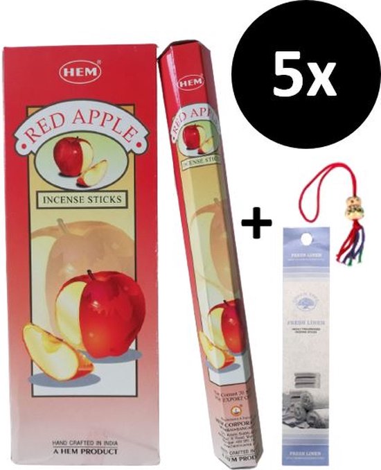 Wierook - Wierookstokjes - 5 Kokers - 100 Stokjes + 5 Mini Stokjes En 1 Gelukspoppetje - Geur Rode Appel - Red Apple