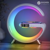 EMAR Wake up light - Avec chargeur sans fil - Enceinte Bluetooth - Fonctionne avec Google Home & Alexa - Appareils pour sommeil paisible - Bluetooth - Veilleuse - Wekker - Chargeur sans fil - Réveil lumineux