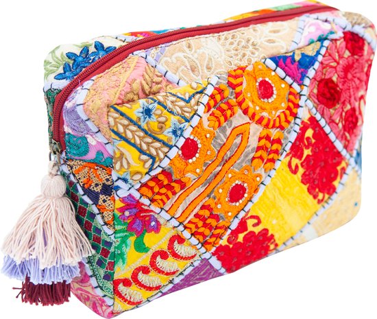 My Own Filo® Toilettas Patchwork - multi-color print - Ook te gebruiken als clutch - uniek design - met fancy tassel - groot formaat