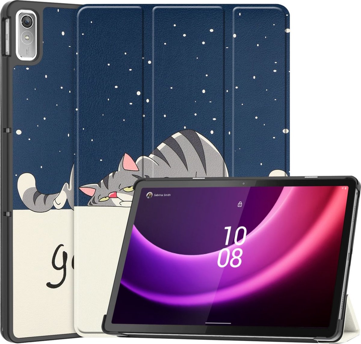 Mobigear Tablethoes geschikt voor Lenovo Tab P11 Gen 2 Hoes | Mobigear Tri-Fold Bookcase - Lazy Cat