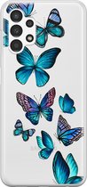 Leuke Telefoonhoesjes - Hoesje geschikt voor Samsung Galaxy A13 4G - Vlinders blauw - Soft case - TPU - Print / Illustratie - Transparant, Blauw