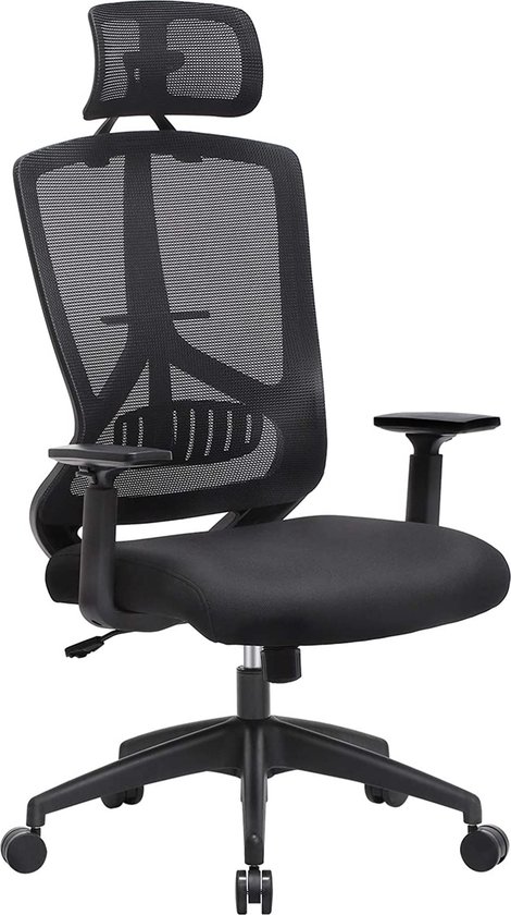 Hoppa! chaise de bureau, support lombaire réglable, chaise de bureau, appuie-tête et accoudoirs réglables, chargeable jusqu'à 150 kg noir