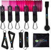 Bands Set, 5 Fitness Bands in Different Sizes Strengths, with Handles, Door Anchors & Foot Straps, Resistance Bands for Home Workout, incl. E-book, Workout Guide & Bag, 5 pieces (Roze)