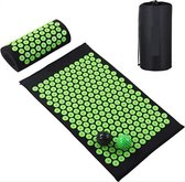 DE Commerce Acupressuur Mat met Spijkerkussen | Spijkermat | Zwart | Groen | 68x42x2cm | Inclusief 2 triggerpoint ballen | Acupunctuur | Massagemat | Fitness | Meditatie | Yoga |