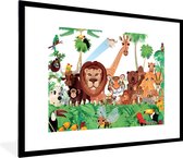 Fotolijst incl. Poster - Wilde dieren - Jungle - Leeuw - Tijger - Meisjes - Kids - Jongens - 80x60 cm - Posterlijst