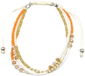 Bracelet Femme - Perles de Verre - Ajustable - Oranje et Wit