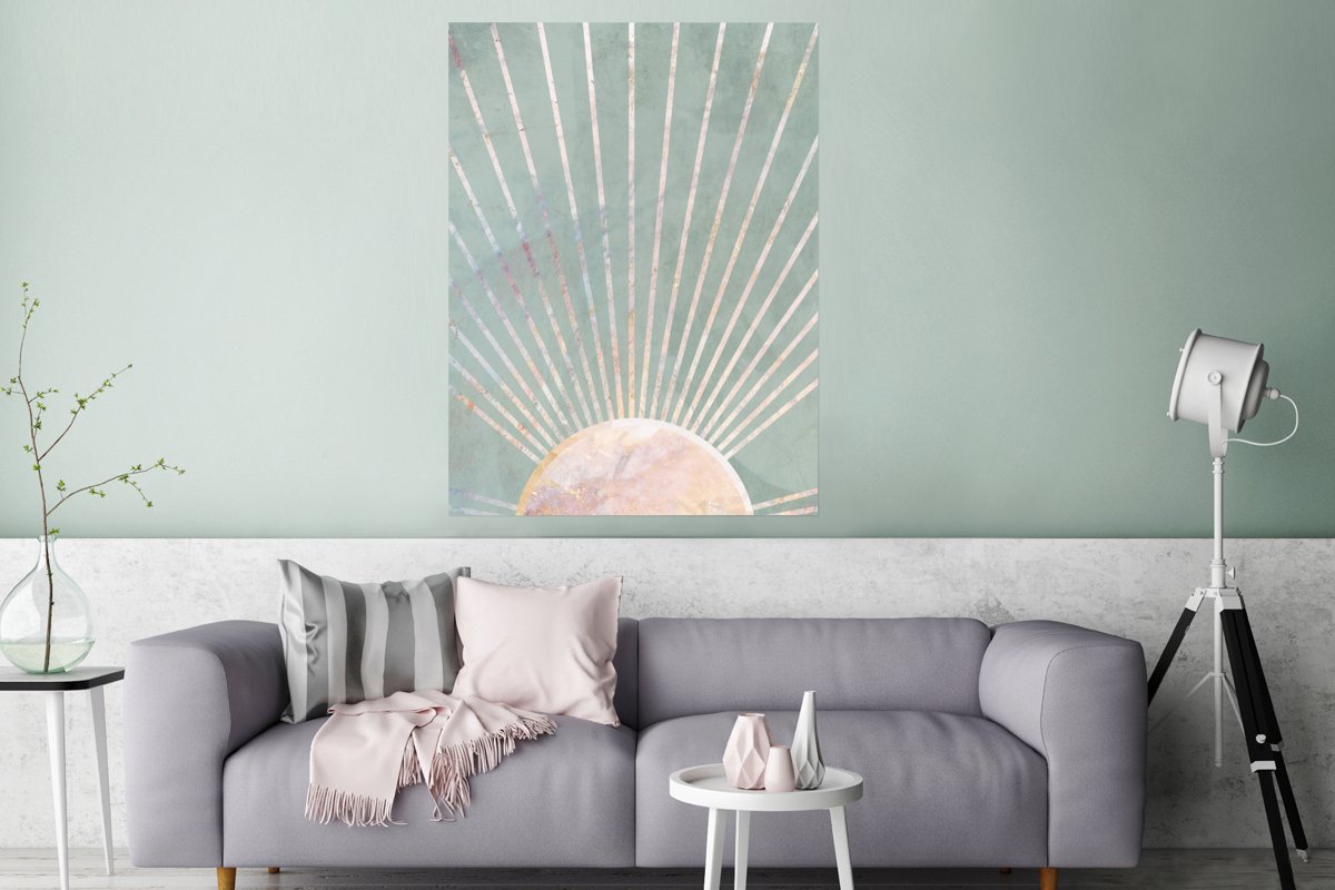 Poster Groen - Zon - Goud - Luxe - 90x120 cm
