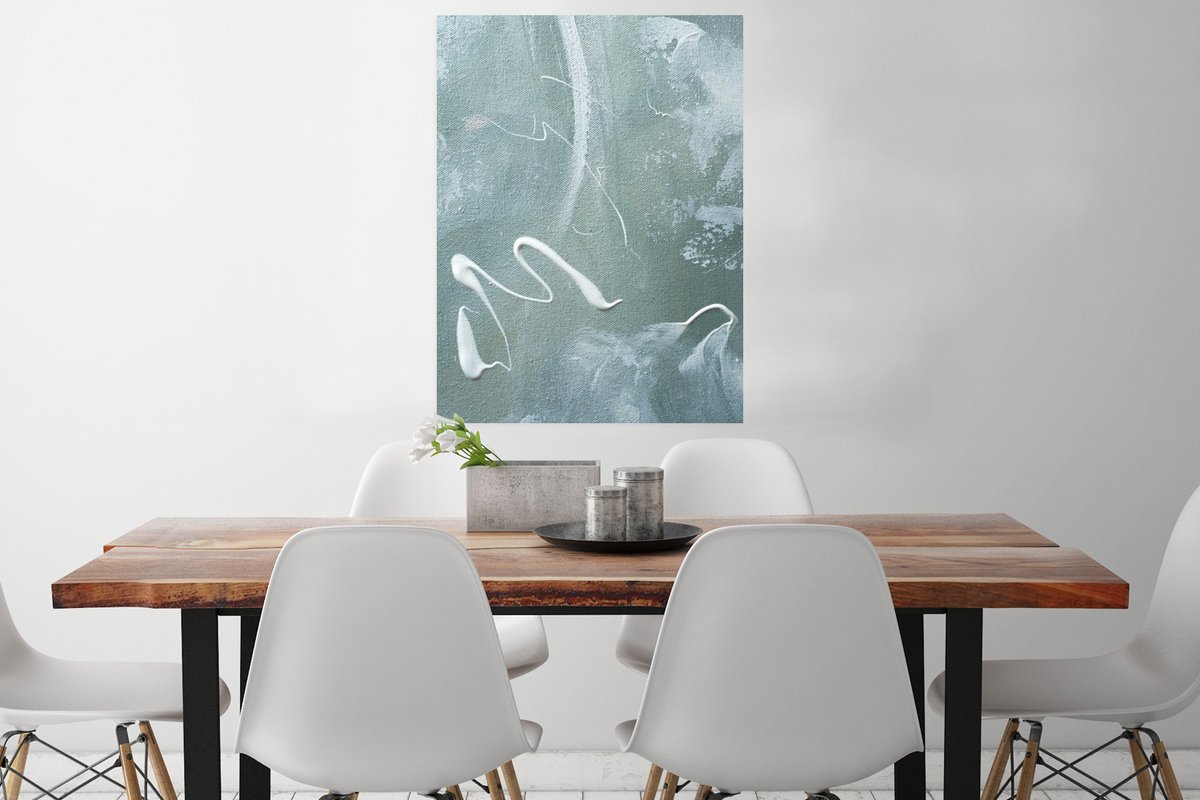 Poster Groen - Wit - Verf - Schilderen - 60x80 cm
