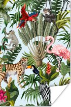 Poster Jungle - Animaux - Filles - Enfants - Garçons - Flamingo - Perroquet - 20x30 cm