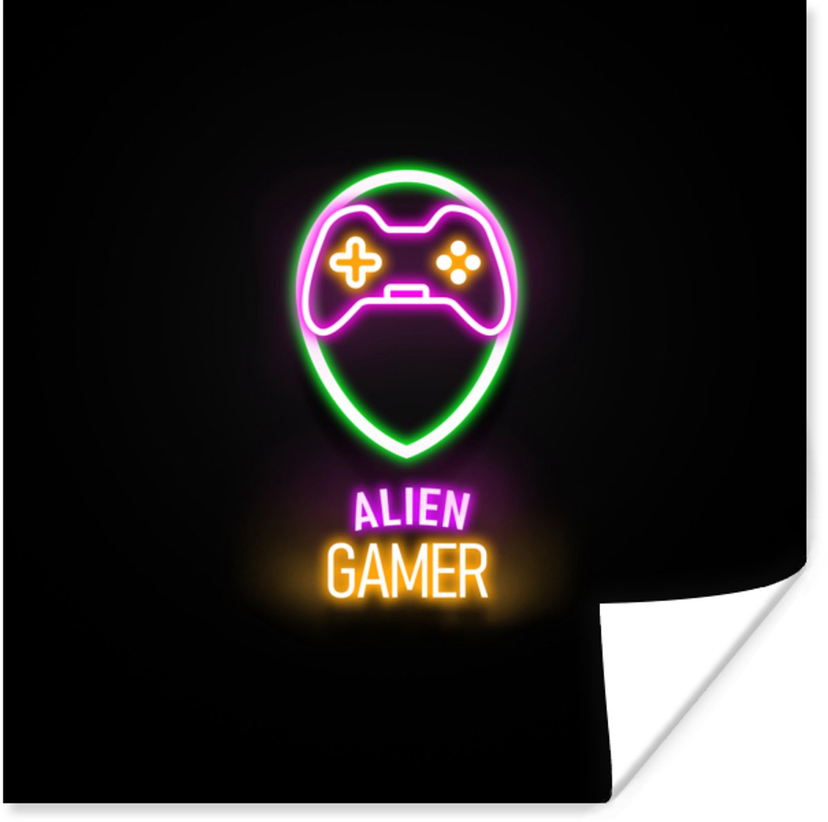 Game Poster - Gaming - Quotes - Neon - Alien gamer - Controller - 75x75 cm