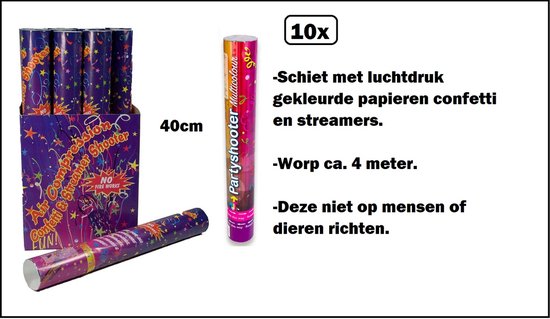 10x Party shooter papier multi 40 cm- PAPIER - shooter confetti carnaval thema feest festival apres ski party