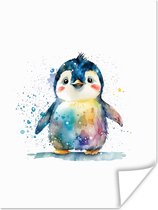 Poster Pinguïn - Regenboog - Waterverf - Dieren - Kinderen - 30x40 cm