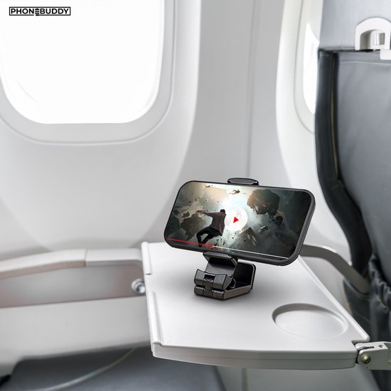 Phonebuddy Universele Telefoonhouder – Vliegtuig – Trein – Tafel – 360 graden draaibaar – Zwart – Reizen – Telefoonstandaard bureau - Telefoon statief