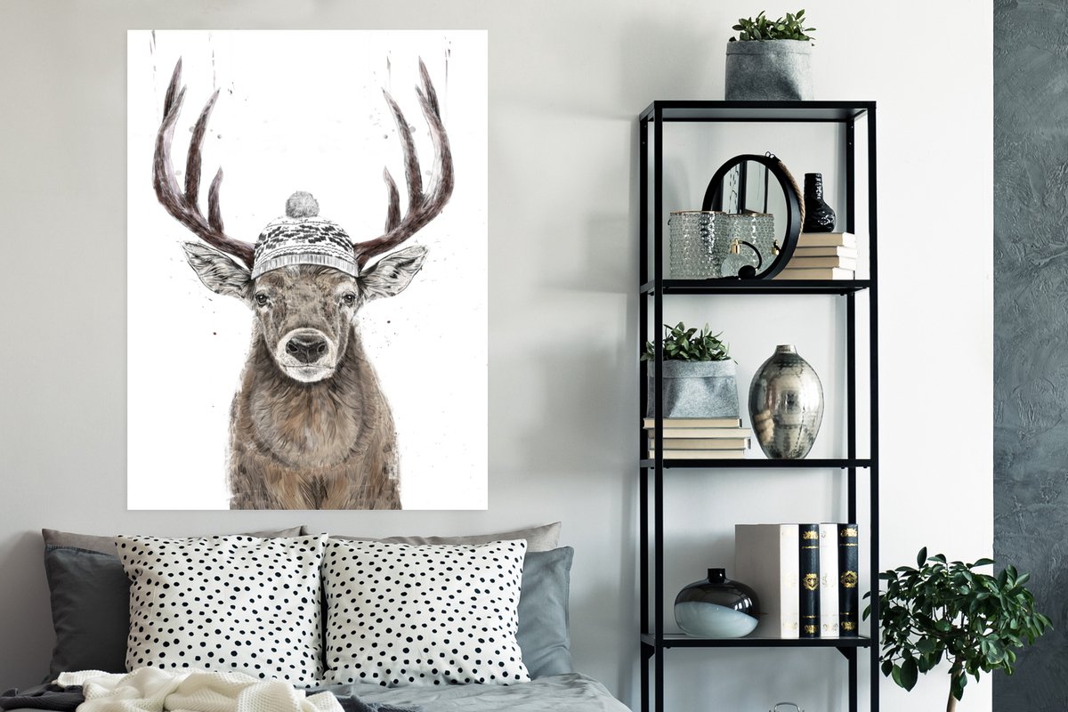 Poster Hert - Winter - Muts - Gewei - 90x120 cm