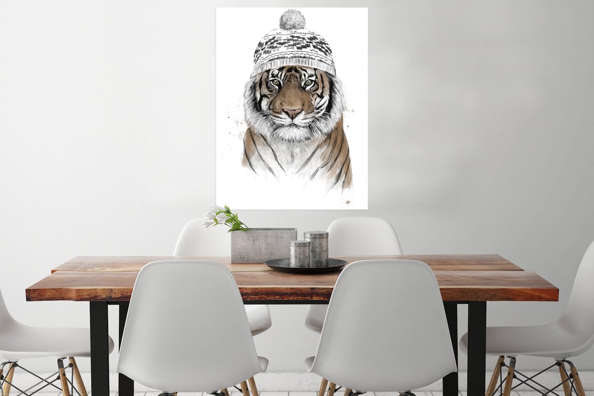Poster Tijger - Muts - Winter - Wit - 60x80 cm