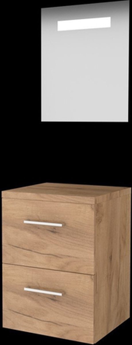 Basic-Line Economic 46 badkamermeubelset - 50x46cm - met grepen - 2 lades - wastafelblad - Spiegel - geintegreerde LED verlichting - MFC Whisky Oak