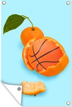 Tuinposters buiten Basketbal - Sinaasappel - Fruit - Oranje - Blad - 60x90 cm - Tuindoek - Buitenposter