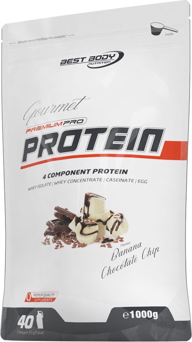 Gourmet Premium Pro Protein 1kg banana chocolate chip - time-released eiwit met een matrix van whey, melk en ei-eiwit | Best Body